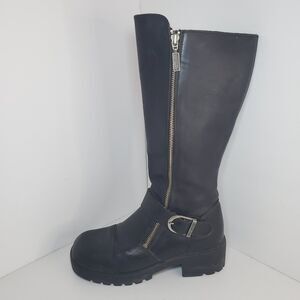 Harley-Davidson Tall Boots Women 7.5 Black Riding Eagle Logo Leather Dbl Zipper